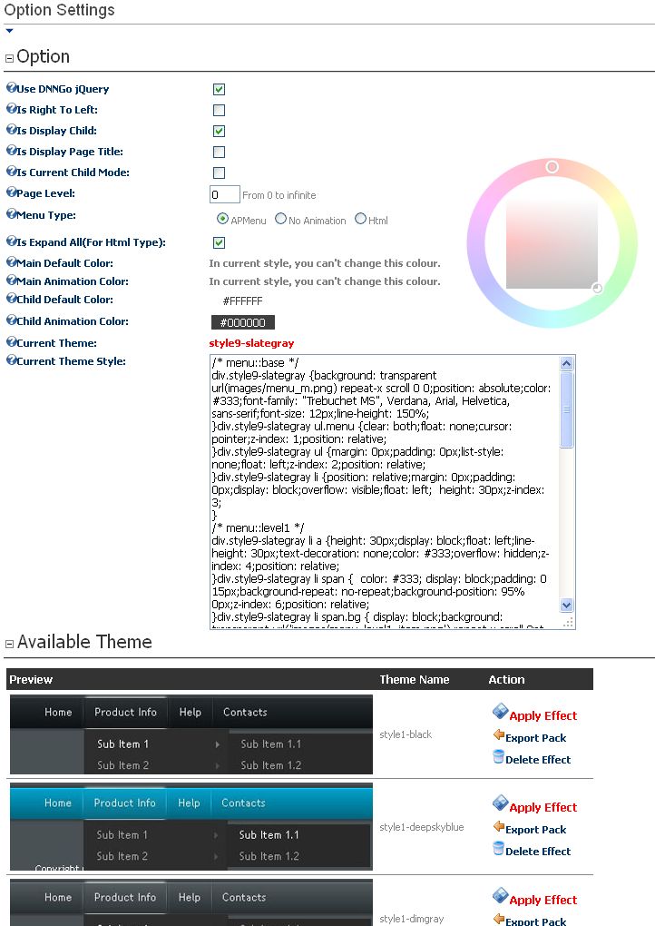 option settings